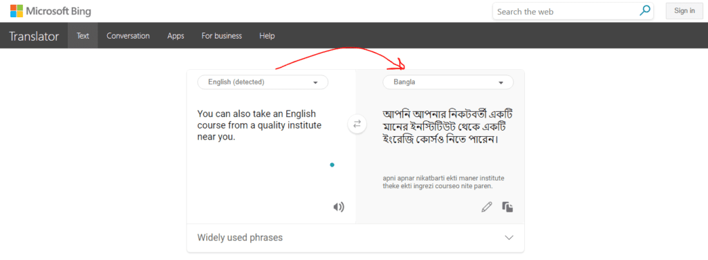 Bing translator process